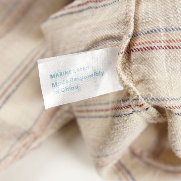 Marine Layer Bold Stripe Selvage Textured Cotton Short Sleeve Button Shirt Sz L - Picture 6 of 7